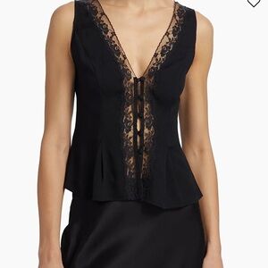 Reformation Elegant Black Lace Trim Top
